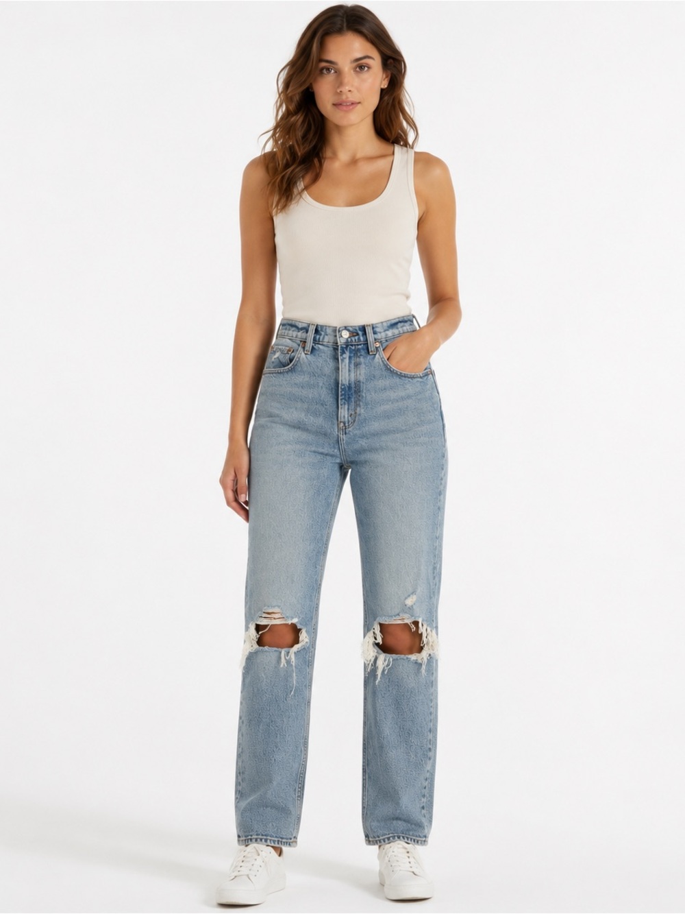 Abercrombie ’90s Straight Ultra High Rise Ripped Jeans 28